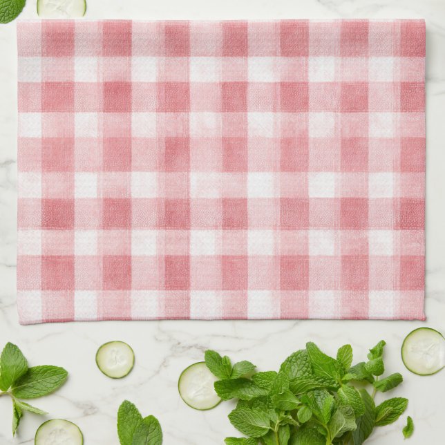 Soft Girly Pink White Plaid Stripes Bridal Showe   Tea Towel (Folded)
