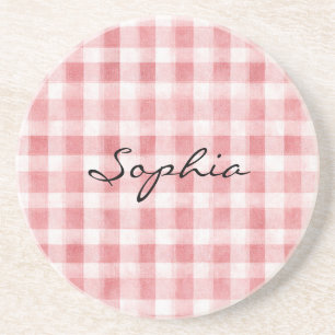 Soft Girly Pink White Plaid Stripes Coaster