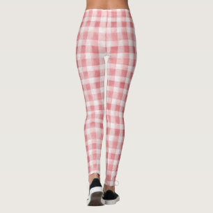 Soft Girly Pink White Plaid Stripes Leggings