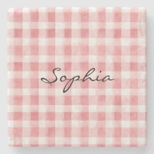 Soft Girly Pink White Plaid Stripes Stone Coaster