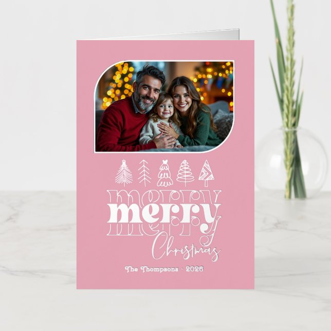 Soft Glam Hand Drawn Merry Christmas Photo Foil Holiday Card (Front)