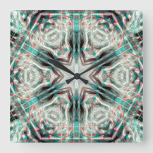 Soft glow on blue sandy texture, kaleidoscope star square wall clock