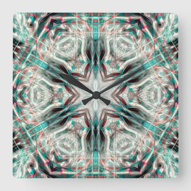 Soft glow on blue sandy texture, kaleidoscope star square wall clock (Front)