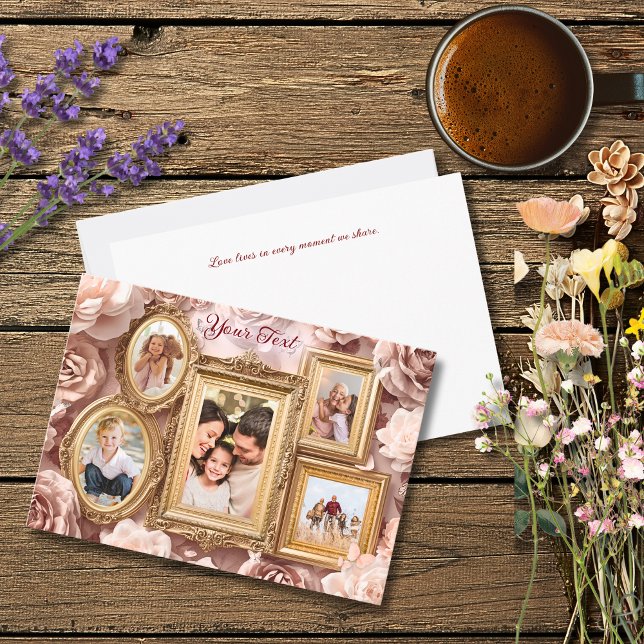 Soft Gold Baroque Floral Memory Frames Gallery Holiday Card (Creator Uploaded)