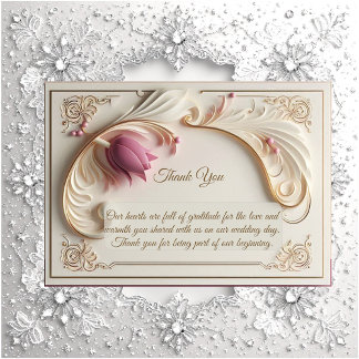 Soft Gold Baroque Grandeur with Tulip Floral Swirl Thank You Card