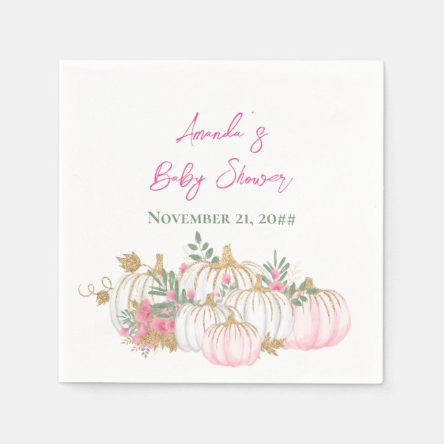 Soft Gold Blush Pink Rose Pumpkin Baby Shower Napkin (Front)