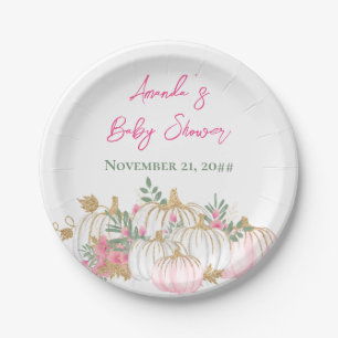 Soft Gold Blush Pink Rose Pumpkin Baby Shower  Paper Plate