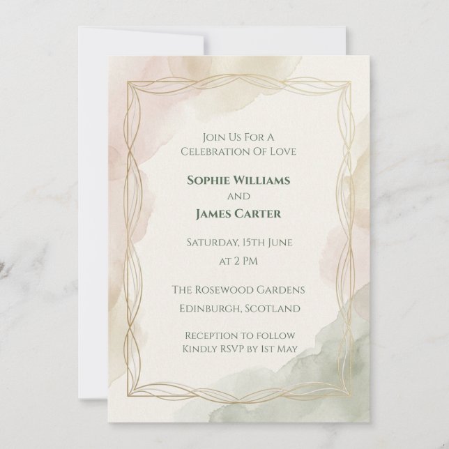 Soft Gold Botanical Wedding Invitation (Front)