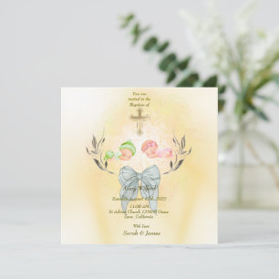  Soft gold cross Baptism  flat  invitation 