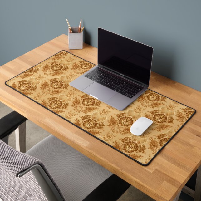 Soft Gold Damask Floral Desk Mat (Office 2)