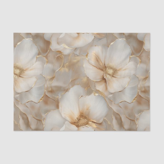 Soft Gold Flowers Decoupage Tissue Paper (Front)