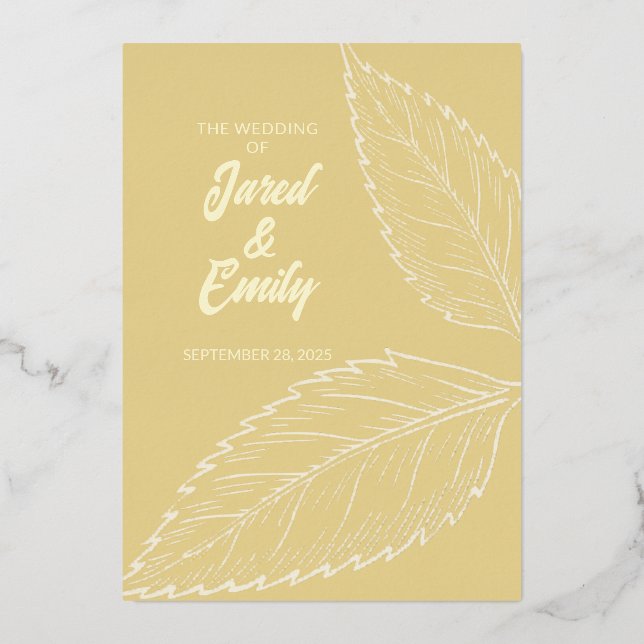 Soft Gold Leaves Wedding Foil Invitation  (Front)