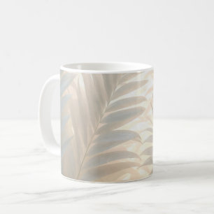 Soft gold of white tropics, pastel palm leaves coffee mug
