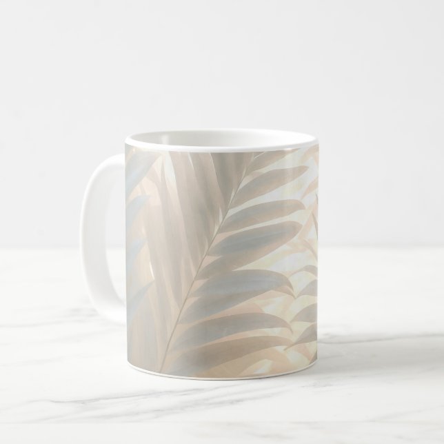 Soft gold of white tropics, pastel palm leaves coffee mug (Front Left)
