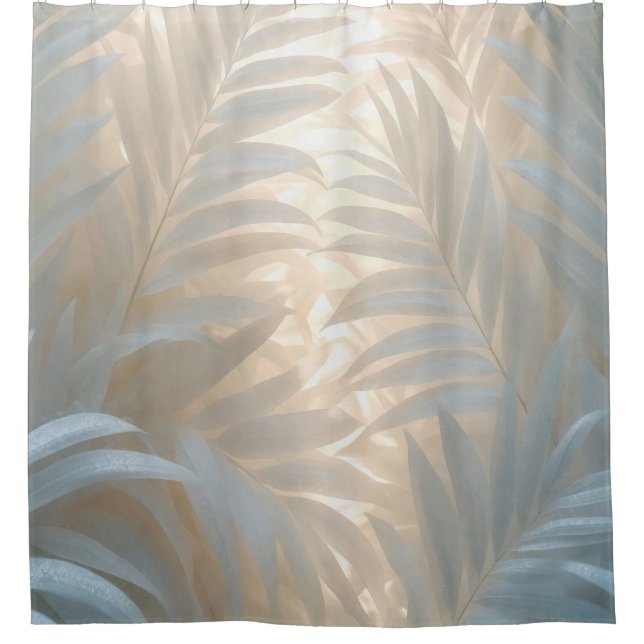 Soft gold of white tropics, pastel palm leaves shower curtain (Front)