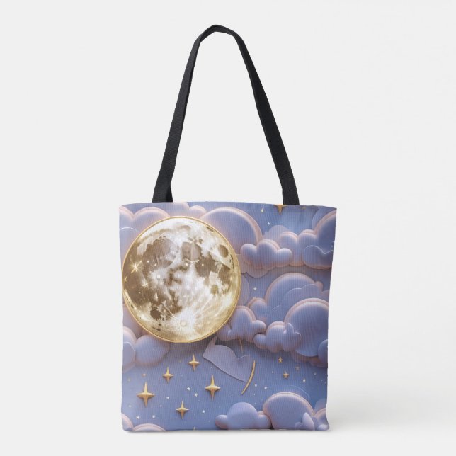 Soft Gold Pale Blue Lavender Moon Serenity Tote Bag (Back)