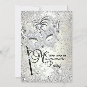 Soft Gold Snowflake Mask Masquerade Quinceanera Invitation