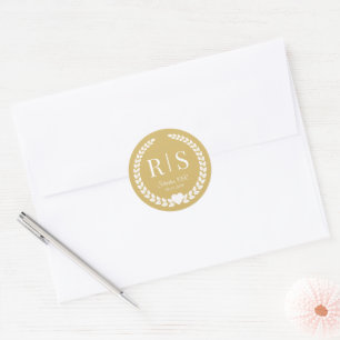 Soft Gold Wedding Monogram Initials Classic Round Sticker