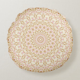 Soft Golden Blush Mandala Design Round Cushion