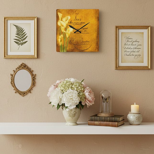 Soft golden calla lilies square wall clock (Creator Uploaded)