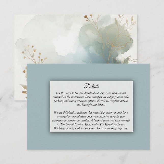Soft Golden Dusty Blue Romance Wedding Enclosure Card (Front/Back)