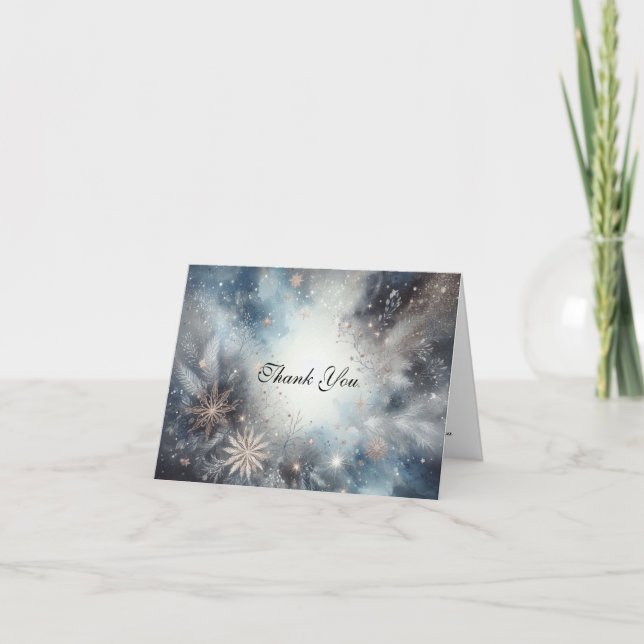 Soft Golden Dusty Blue Romance Wedding Thank You Card (Front)