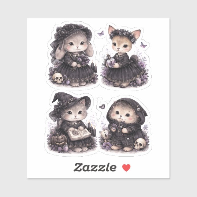 Soft Goth Animals Cute Custom-Cut Vinyl Sticker (Sheet)