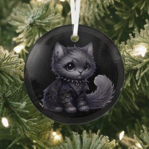 Soft Goth Kitten Glass Tree Decoration