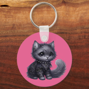 Soft Goth Kitten Key Ring