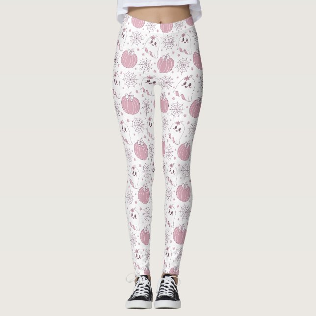 Soft Goth Pastel Halloween Pattern Leggings (Front)