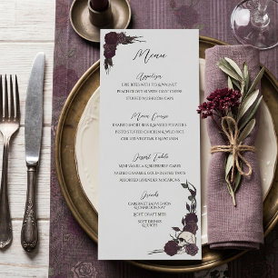 Soft Gothic Dark Floral Light Grey Wedding Menu