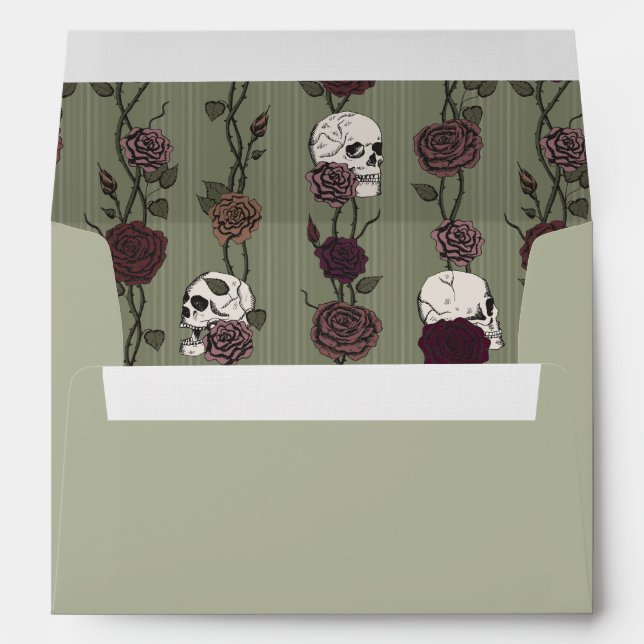 Soft Gothic Moss Green Skull and Rose Envelope (Back (Bottom))
