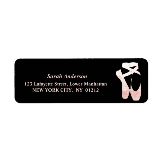 Soft Gradient Glitter Pink Ballet Shoes on Black Return Address Label