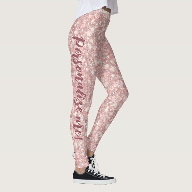 Soft Grapefruit Pink Light Glitter CUSTOM TEXT Leg Leggings (Right)