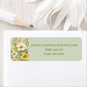 Soft green and beige floral wedding address label 