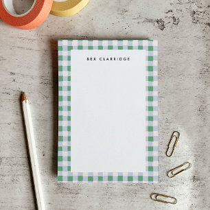 Soft Green and Blue Chequered Personalised Post-it Notes