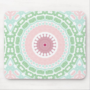 Soft Green and Blush Mandala Pattern Mouse Mat