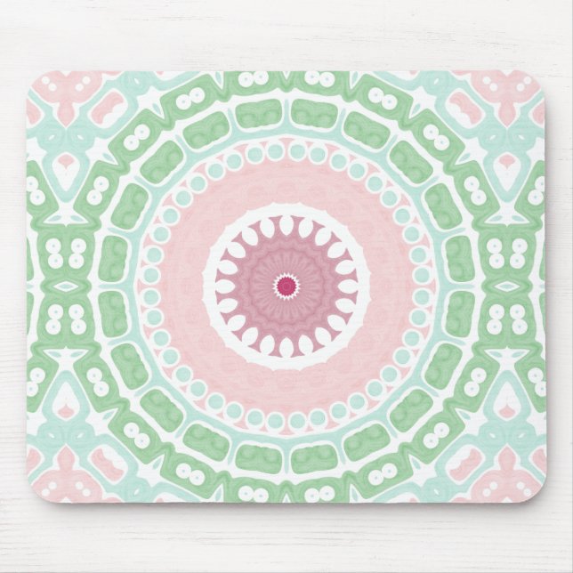 Soft Green and Blush Mandala Pattern Mouse Mat (Front)