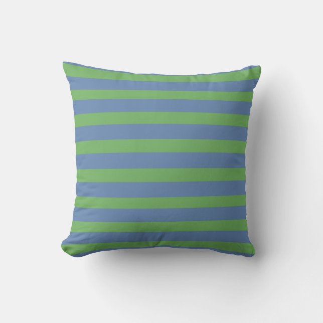 Soft Green and Periwinkle Striped Pattern Cushion (Front)