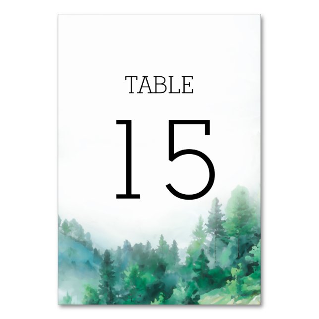 Soft Green and Whiite Ethereal Woodland Wedding Table Number (Front)