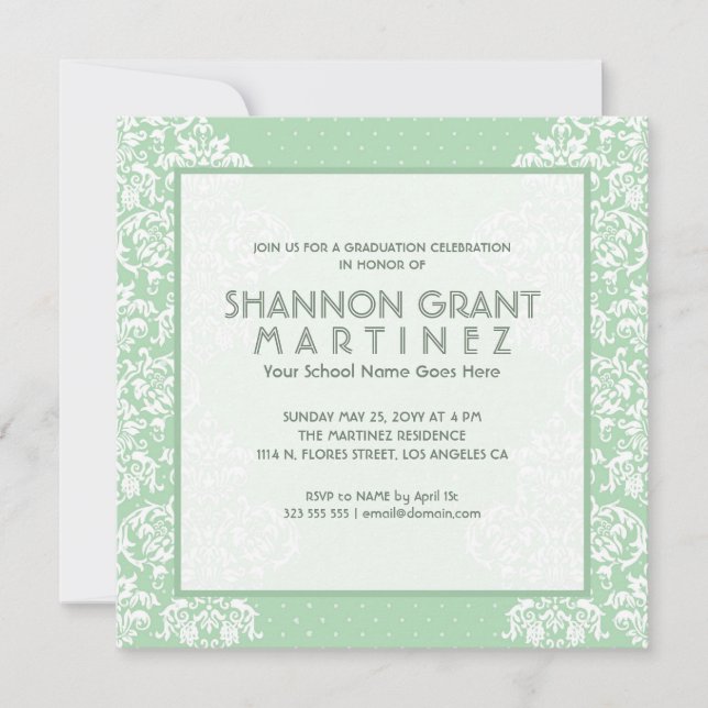 Soft Green And White Flowers-Elegant Grad Invite (Front)