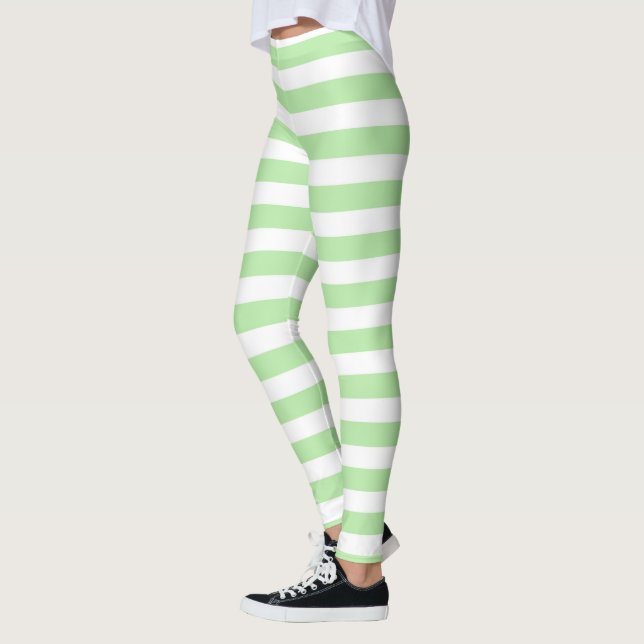 Soft Green and White Stripes Leggings (Left)