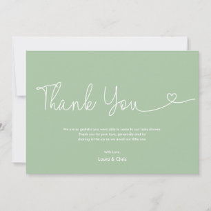 Soft green Baby Shower Script Heart neutral Thank You Card