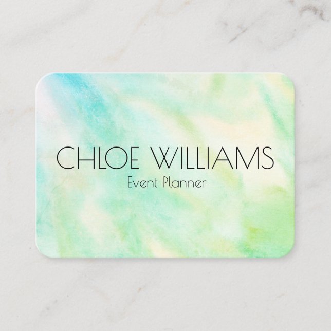 Soft Green Blue Painting Abstract Brush Watercolor Business Card (Front)