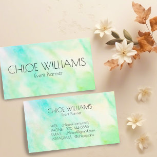 Soft Green Blue Painting Abstract Brush Watercolor Business Card