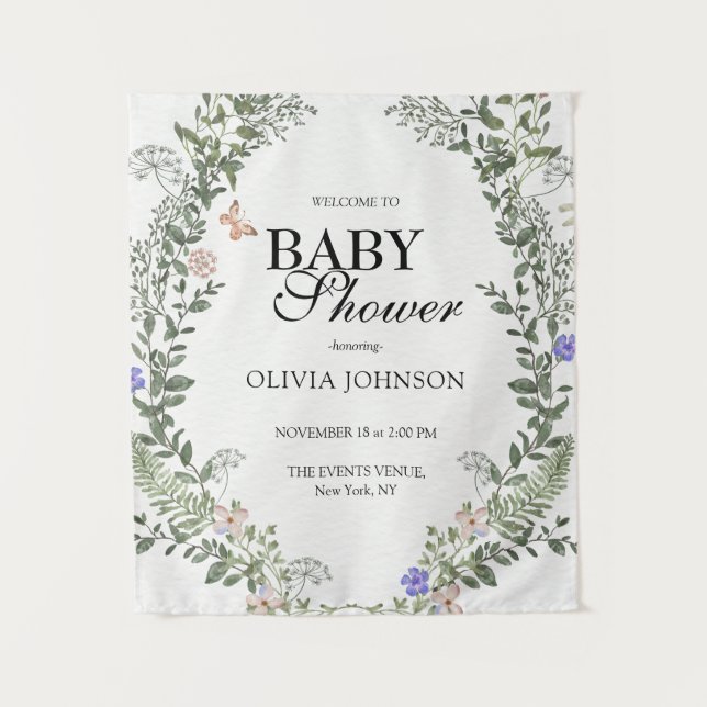 Soft Green Boho Floral Gender Neutral Baby Shower  Tapestry (Front)