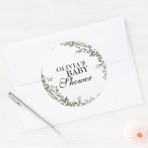 Soft Green Boho Gender Neutral Floral Baby Shower Classic Round Sticker