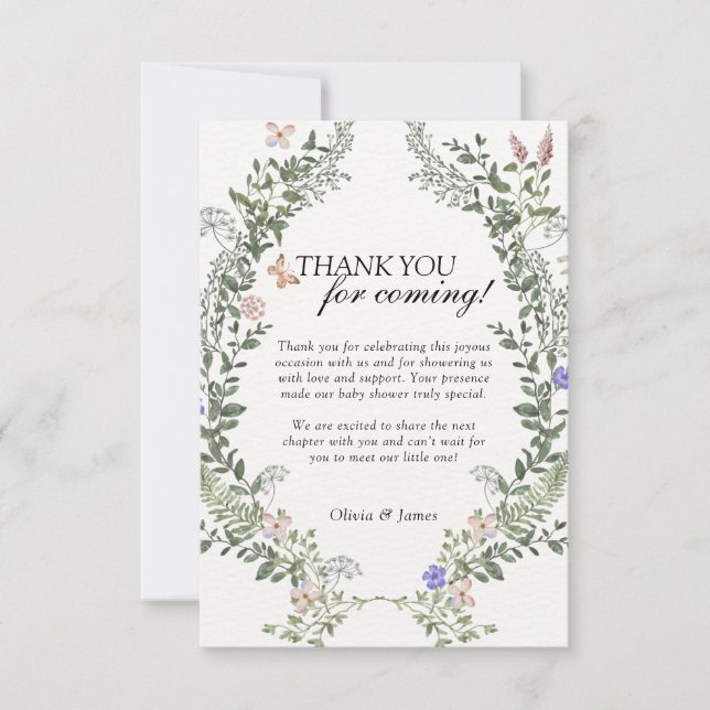 Soft Green Boho Gender Neutral Floral Baby Shower  Thank You Card (Front)