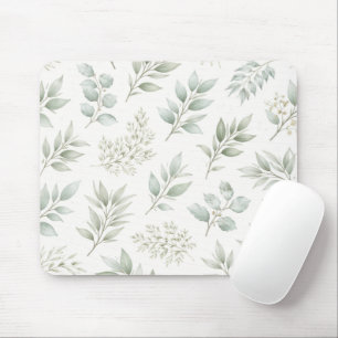 Soft Green Botanical Leaves Pattern Mouse Mat