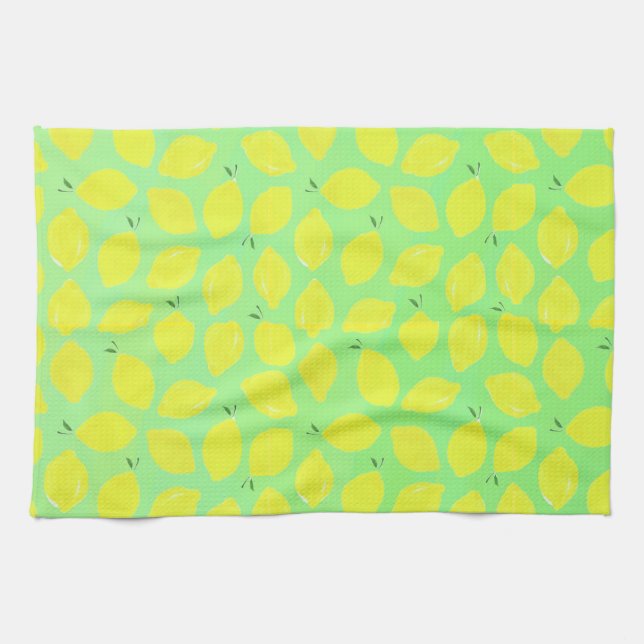 Soft Green Covered with Lemons Dish Towel (Horizontal)